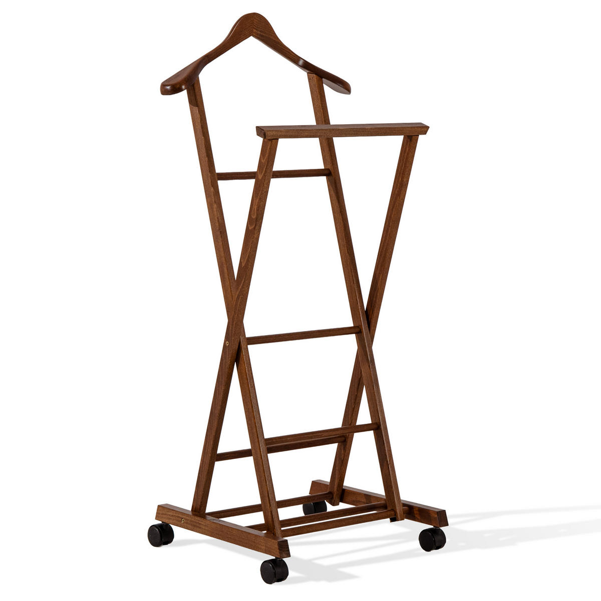 KLEIDERBUTLER AGLAS Herrendiener, auf Drehrollen, braunes Buchenholz - Braun, Holz (43/105/32cm) - KONSIMO®