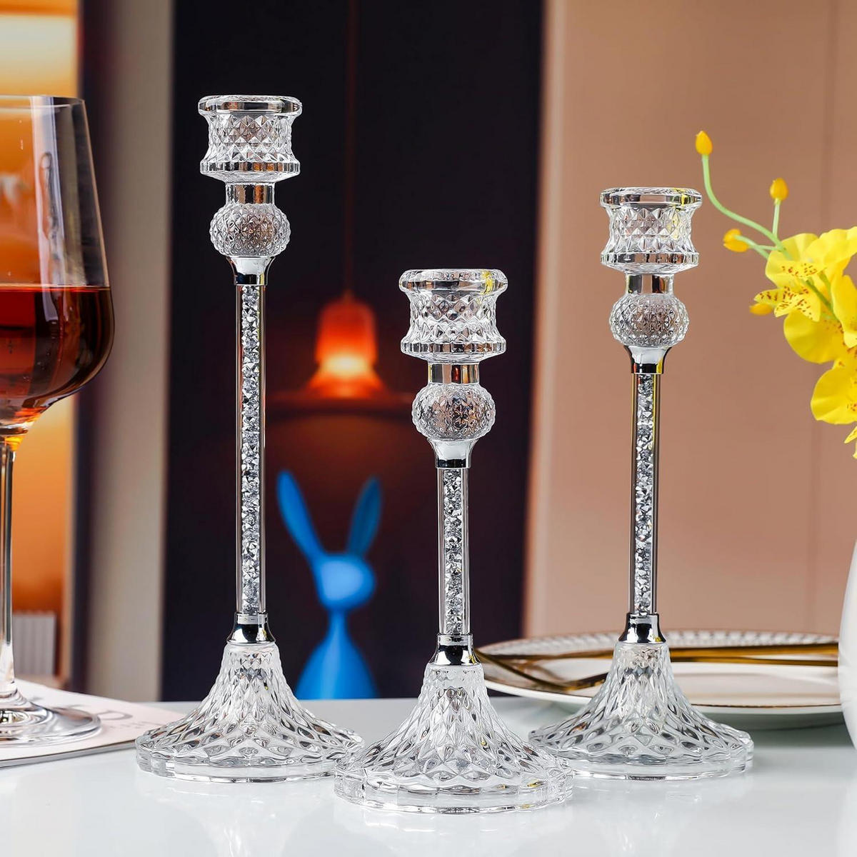 KERZENSTÄNDER Set 3-teilig Kristall Weiß - Transparent, Glas (11.9/27.9/23.4cm)