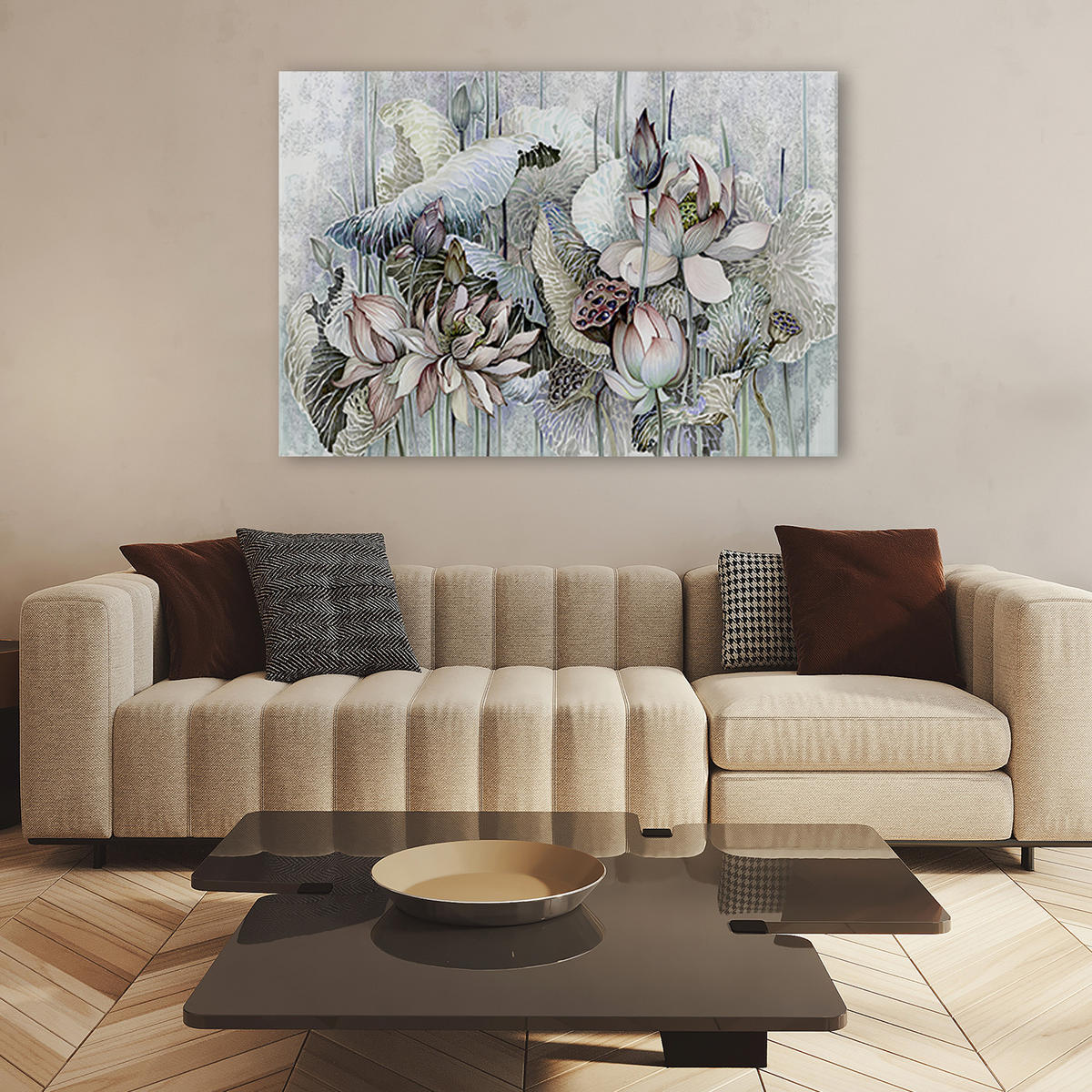 WANDBILD saint lotos blumen - Türkis, Textil (60/40cm) - Feeby