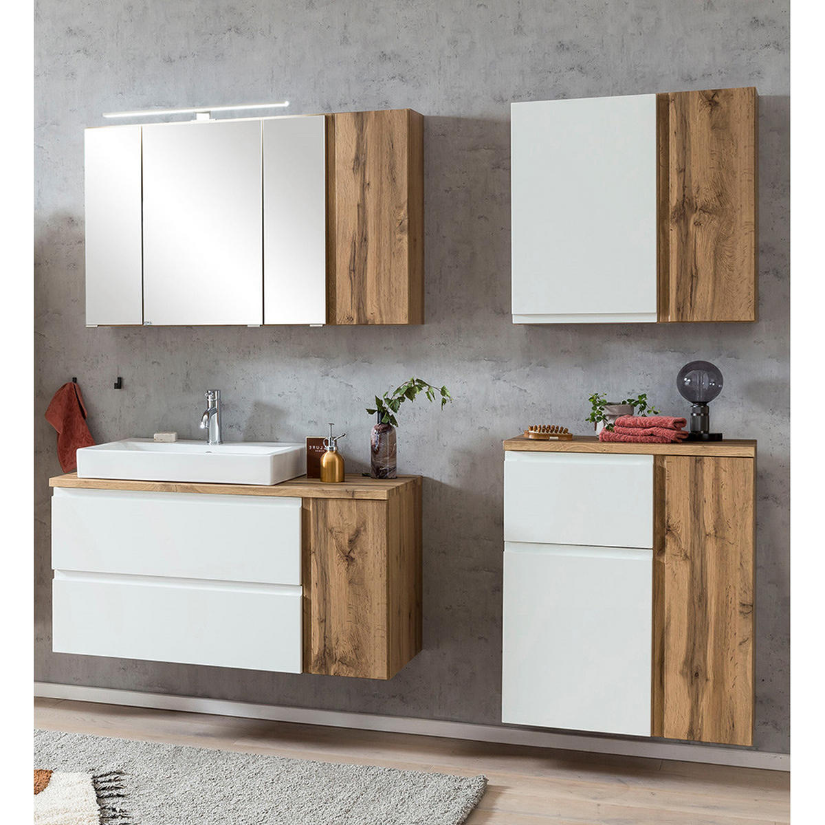 BADMÖBEL-SET 4-TLG. Vasto-03 - Weiß, Holzwerkstoff (185/200/47cm) - Lomado