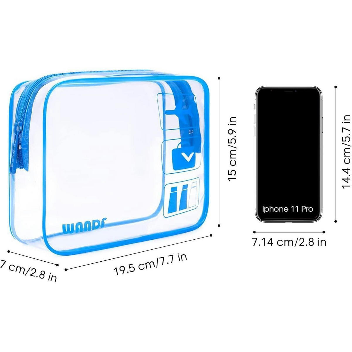 KULTURBEUTEL 2-teiliges Set Transparent Navy Blau 19,5 x 7 x 15 cm - Transparent, Kunststoff (5/2/5cm)