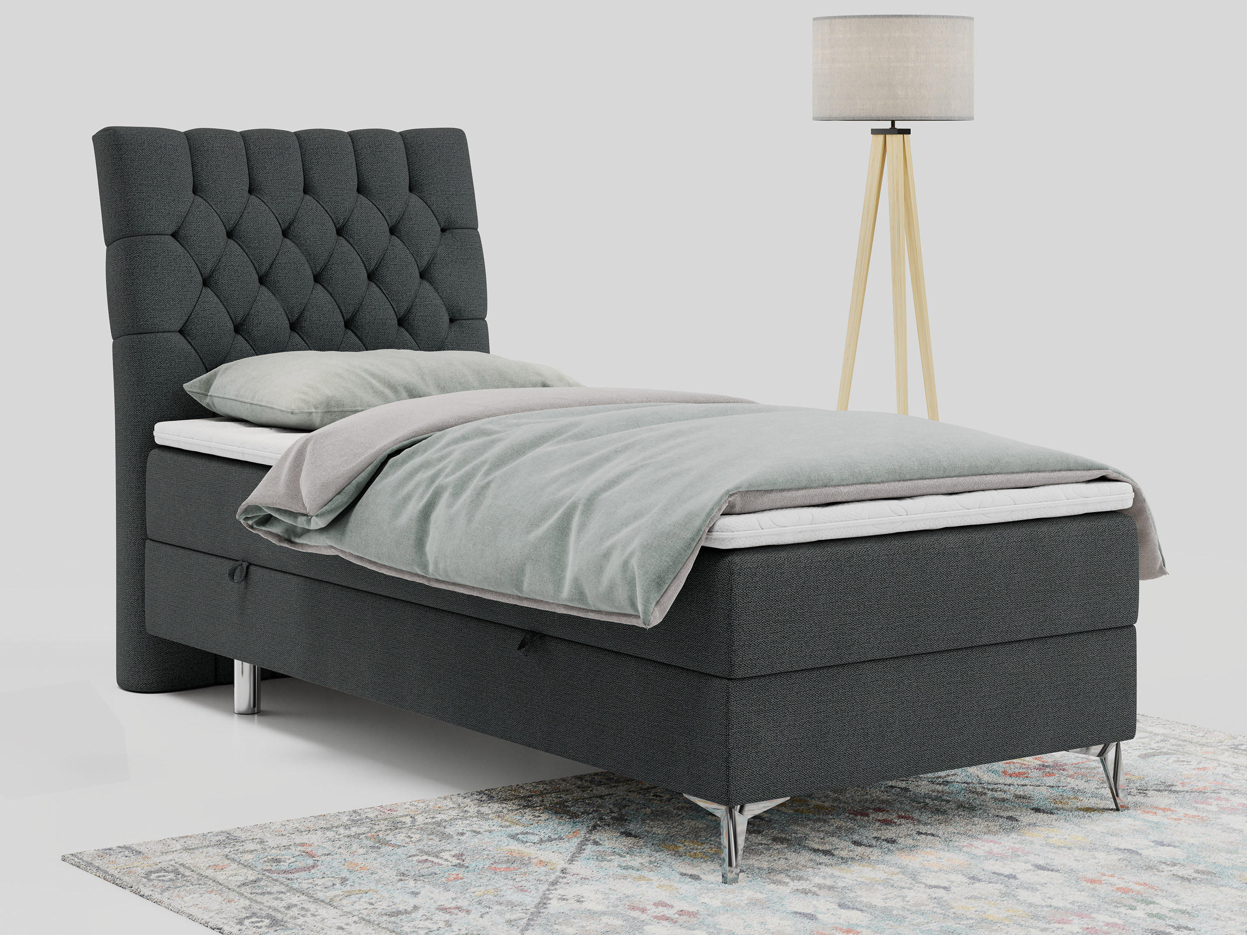 BOXBETT MILEN 90/200 Dunkelgrau Struktur - H4 - Links Seite - Dunkelgrau, Holz/Textil (90/200cm) - MKS