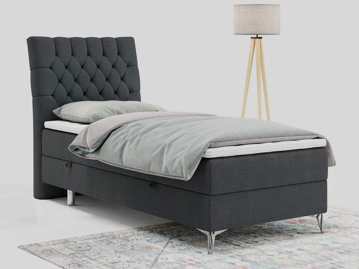 BOXBETT MILEN 90/200 Dunkelgrau Struktur - H4 - Links Seite - Dunkelgrau, Holz/Textil (90/200cm) - MKS