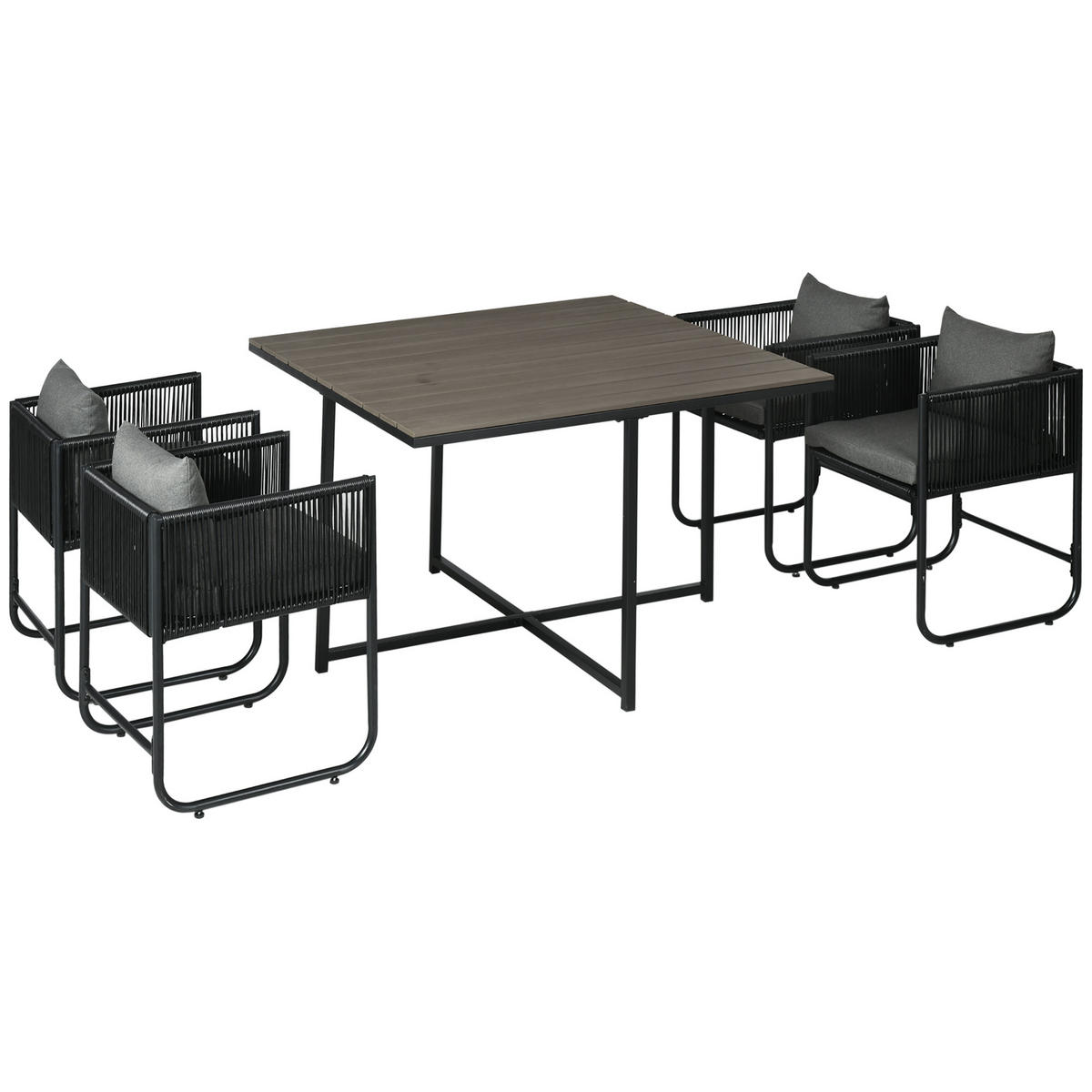 OUTDOOR ESSGRUPPE DE-06703 5-teilig mit Sitzkissen Schwarz/Grau - Grau, Kunststoff/Metall - ComfortXL