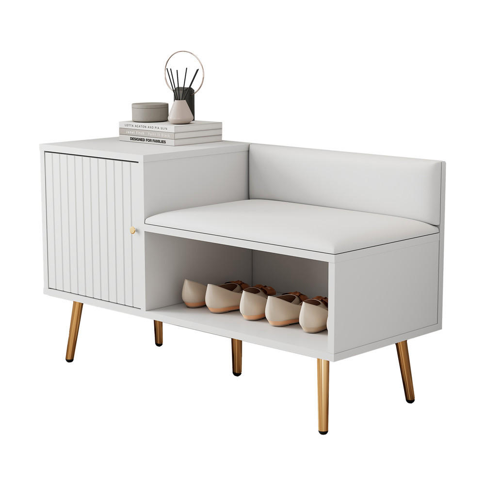 SCHUHSCHRANK Sitzbank 100x38x58 cm Rückenlehne Weiß - Weiß, Holz (100/58/38cm) - Kaket