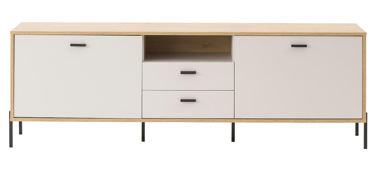 TV-LOWBOARD Kaschmir, Eiche 195 x 64 cm, TV Unterteil mit Soft-Close, Komforthöhe - Kaschmir/Eichefarben, Holzwerkstoff/Metall (195/64/40cm) - Furn.Design