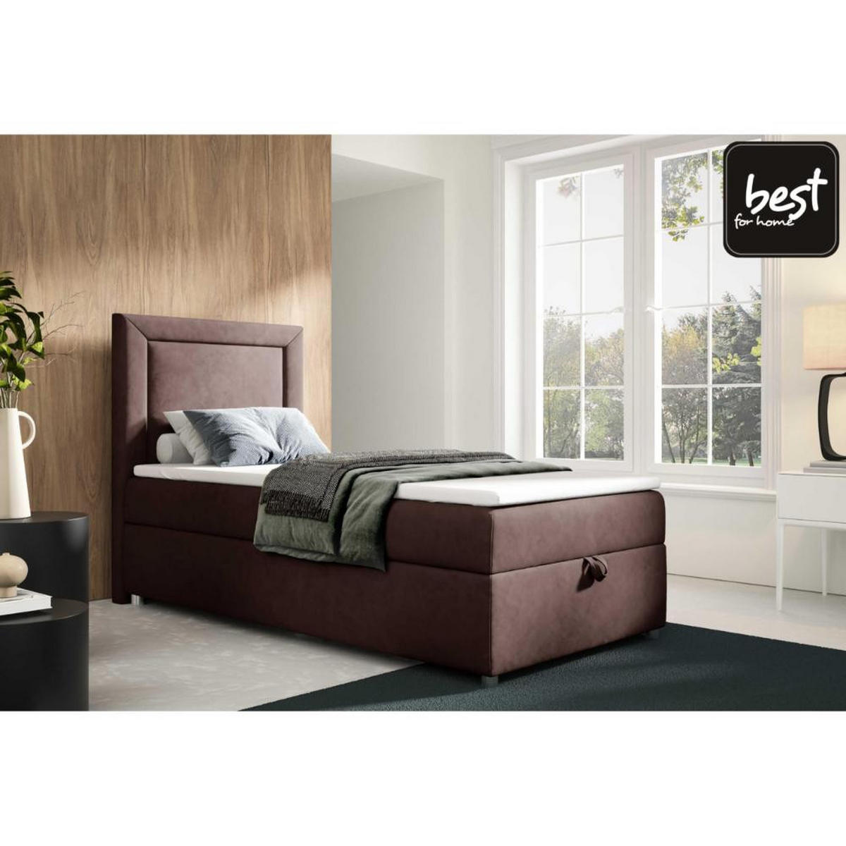BOXBETT mit Bettkasten Trinity K3-SINGLE Bonellfederkern inkl. Topper - Braun, Holz/Holzwerkstoff (90/200cm) - Best For Home