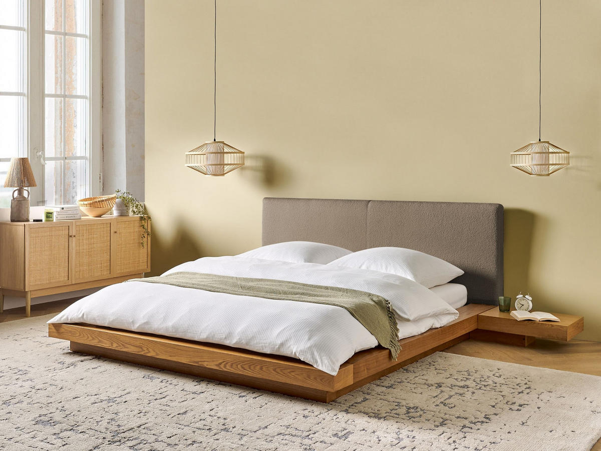 BETT mit Lattenrost 160/200 cm MDF-Platte Hellbraun Zen - Hellbraun, Holz (160/200cm) - Beliani