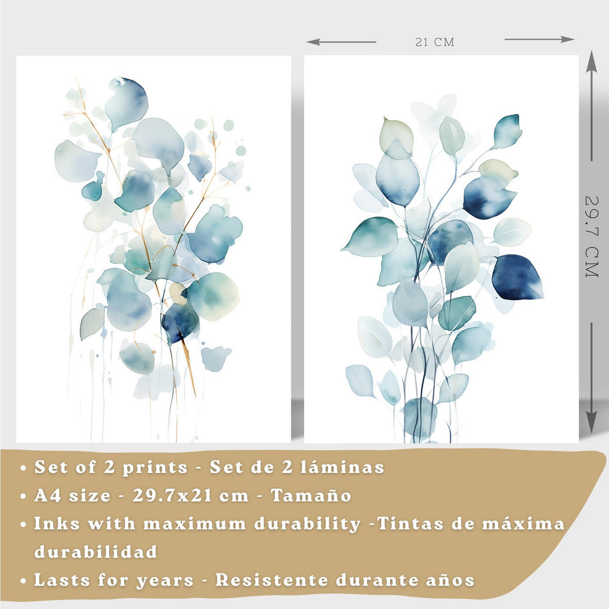 PLAKAT Sada 2 Akvarelový květ A4 Bílý rám - bílá, papír (29.7/1/21cm) - Nacnic