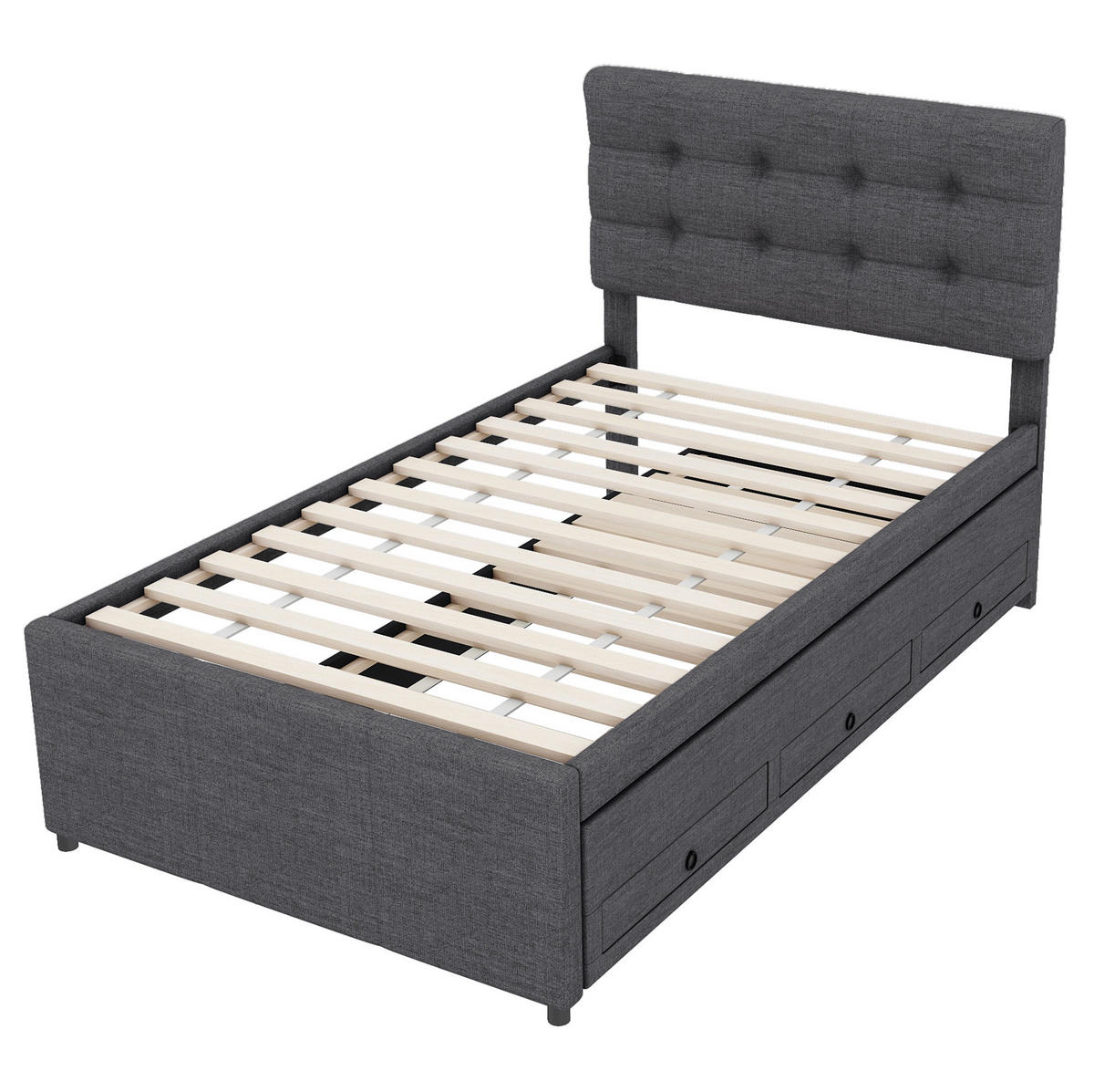 POLSTERBETT mit Ausziehbett und 3 Schubladen 90x200 cm Grau - Grau, Holzwerkstoff (90/200cm) - Beauniv