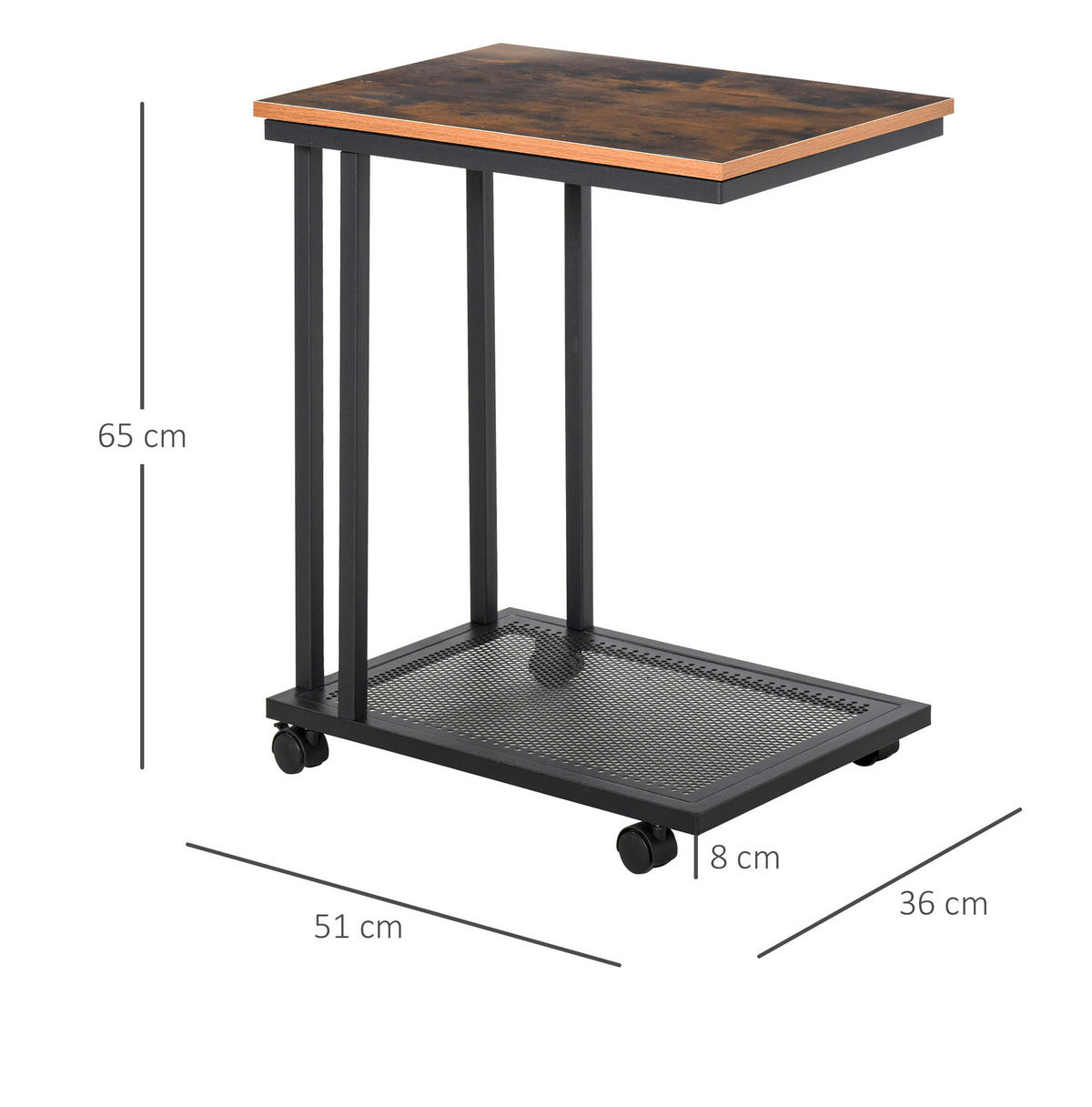 BEISTELLTISCH aus MDF 51x36x65 cm Schwarz rollbar in C-Form mit Ablage - Schwarz, Holzwerkstoff (51/36/65cm) - IVMEU