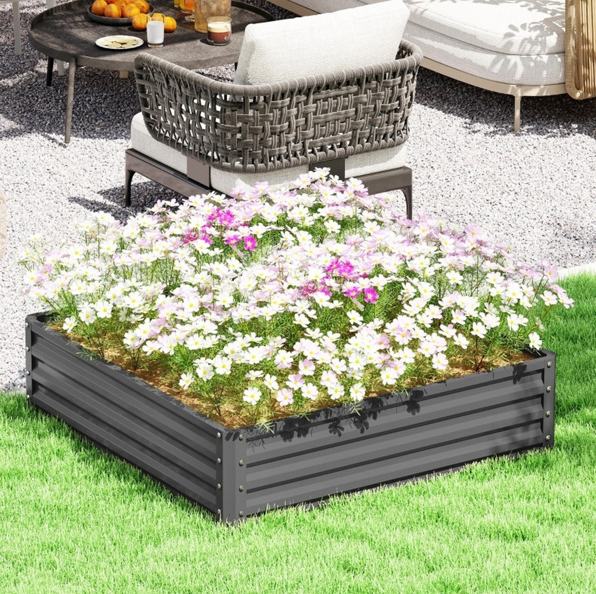 BLUMENKASTEN aus Stahl 120x120x30 cm in Hellgrau - Hellgrau, Metall (120/30/120cm) - Modfu