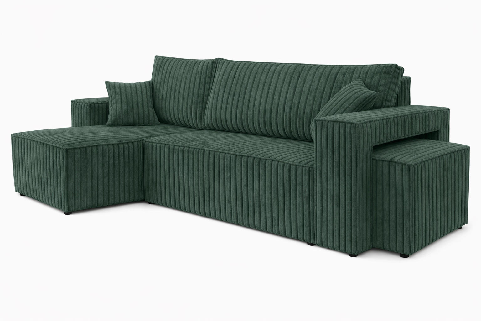 ECKSOFA Mit Schlaffunktion Und Pouf, Cordstoff Tilia, Grün, Links, Best L Mit Pouf - Grün, Holz (244/145cm) - Kaiser Möbel