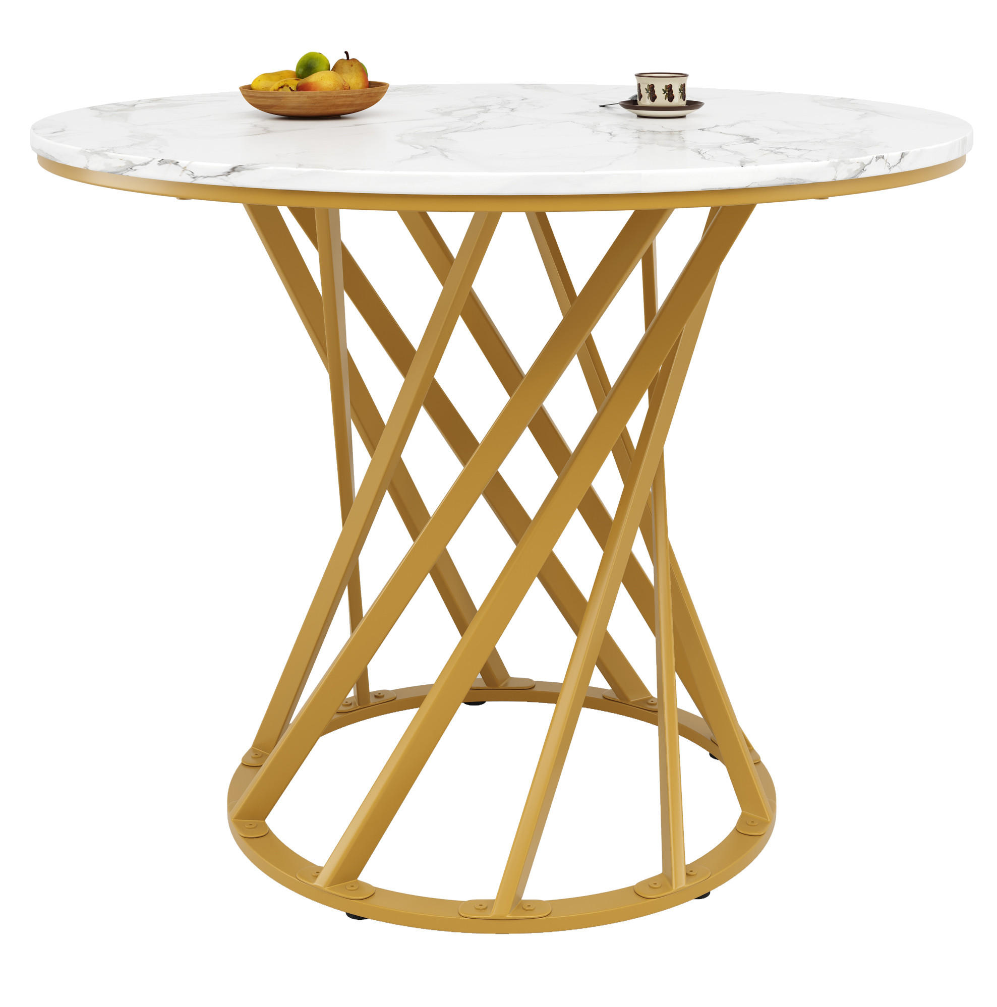 ESSTISCH 80/76/80 cm Weiß aus MDF und Metall mit verstellbaren Füßen - Goldfarben, Holzwerkstoff (80/80/76cm) - OKMYHOME