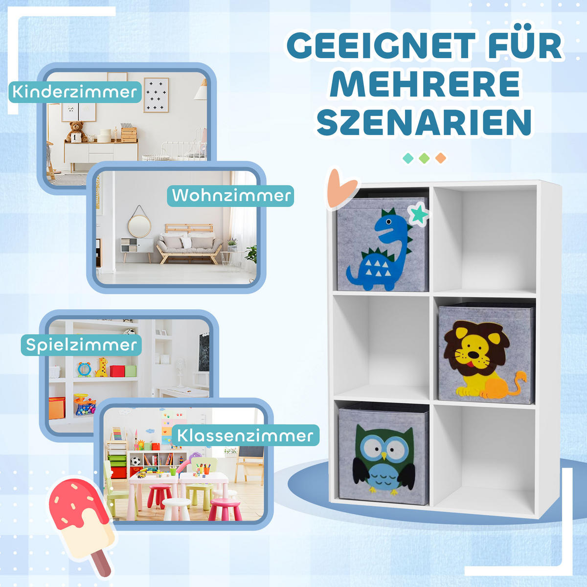 KINDERREGAL - Weiß, Holzwerkstoff (29.9/91.5/61.8cm) - ZONEKIZ