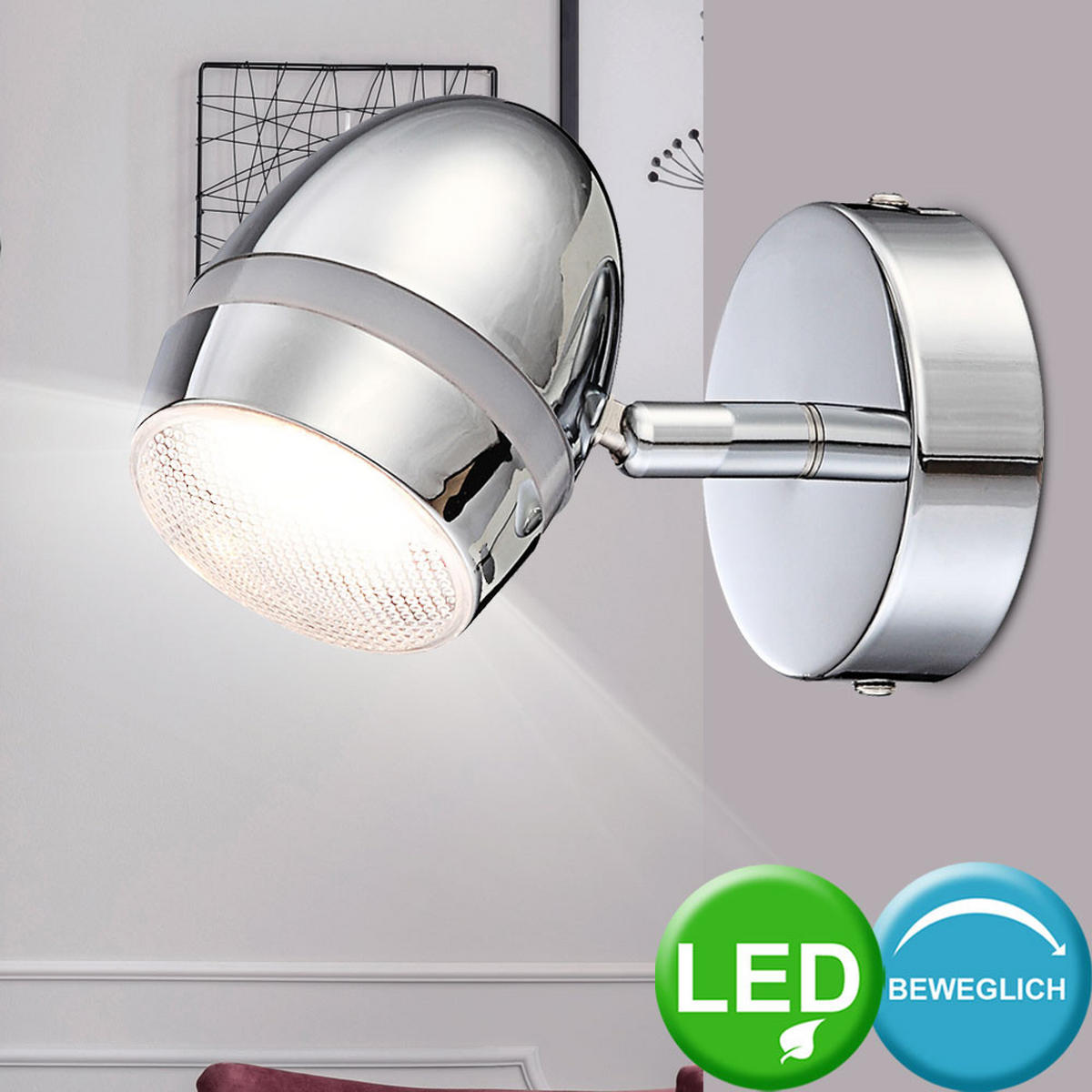 LED WANDLEUCHTE Metall Chrom Silber - Silberfarben, Metall (8/10.5/13.7cm) - Globo Lighting