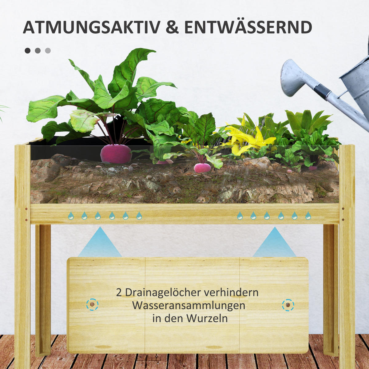 HOCHBEET mit Acrylplatten - Naturfarben, Holz (50/80/110cm) - Outsunny
