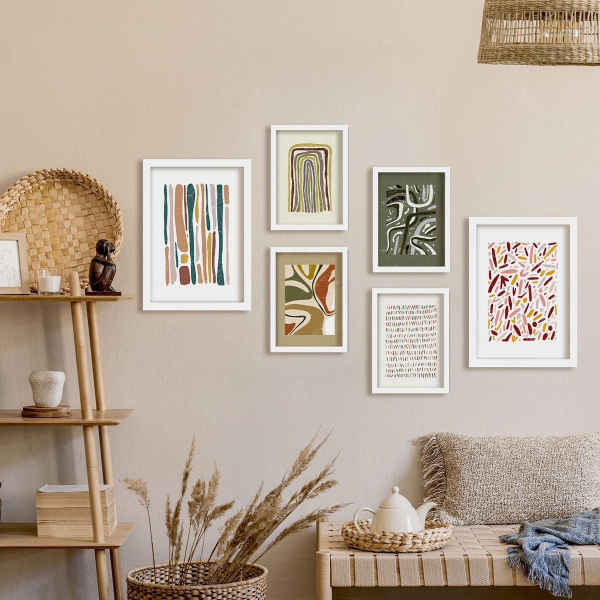 POSTER Set Mit 6 Drucken Von Muster 2 In Der Sammlung Von Ethnischenabzügen Dekorative Rahmen Für Ihr Zuhause Wandkunstdruck A3 & A4 Weißer Rahmen - Weiß, Papier (29/3cm) - Nacnic