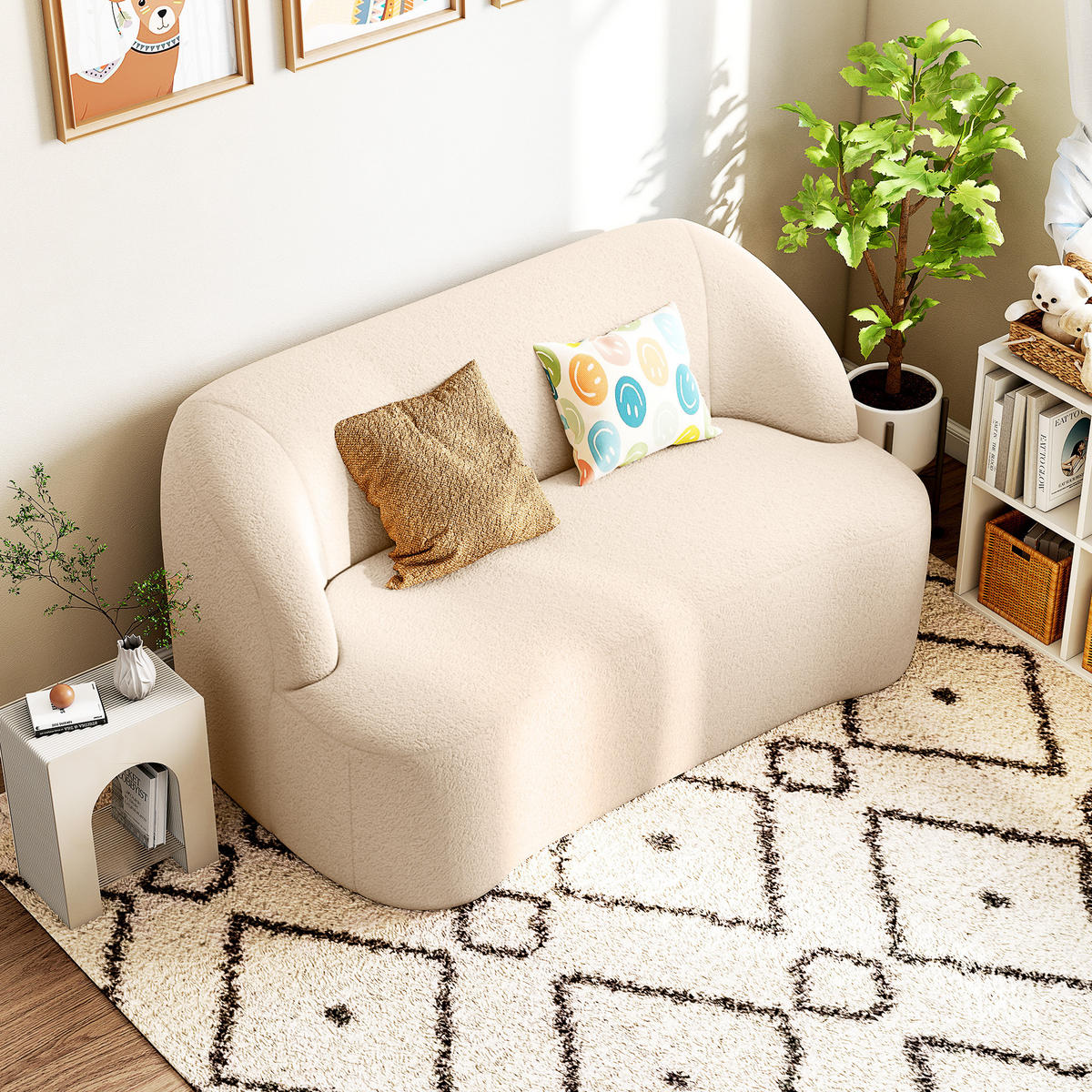 2-SITZER-SOFA DE-13444 geschwungene Form & Bouclé Beige - Beige, Textil (85/73.5/142cm) - ComfortXL