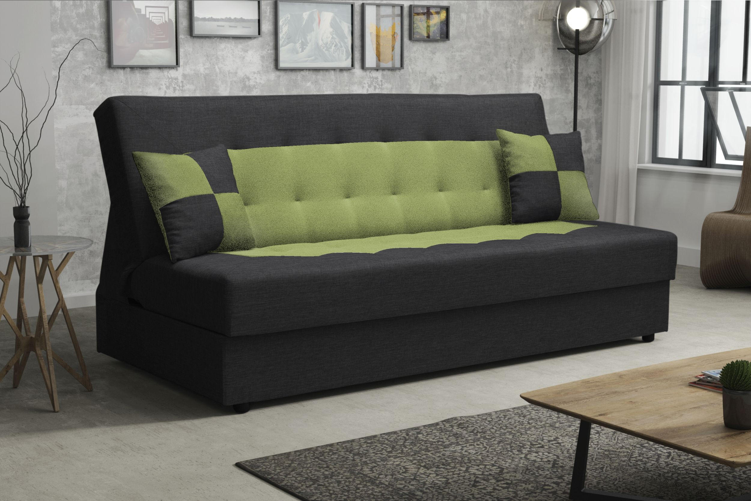 SOFA POLO mit Schlaffunktion SAWANA 14+35 mit Stauraum - Grün, Textil (80/96/192cm) - Bedante