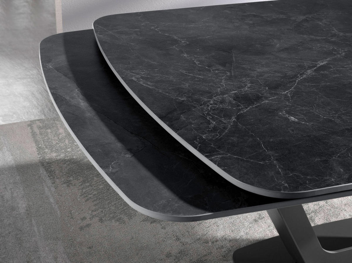 ESSTISCH Ausziehbarer Esstisch ovales Fass porzellanmarmor aus schwarzer Epoxidstahl Ø160/100/76 cm - Schwarz, Stein (100/160/76cm) - ANGEL CERDA