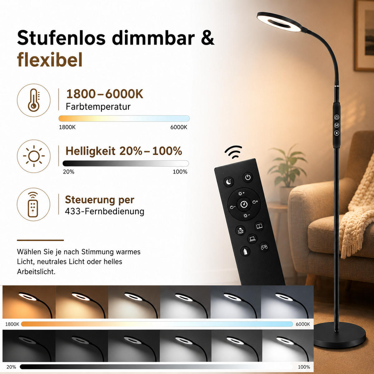 STEHLEUCHTE LED FL1061 - Brombeere, Metall (36.3/27.4/8.4cm) - LOVHAUS