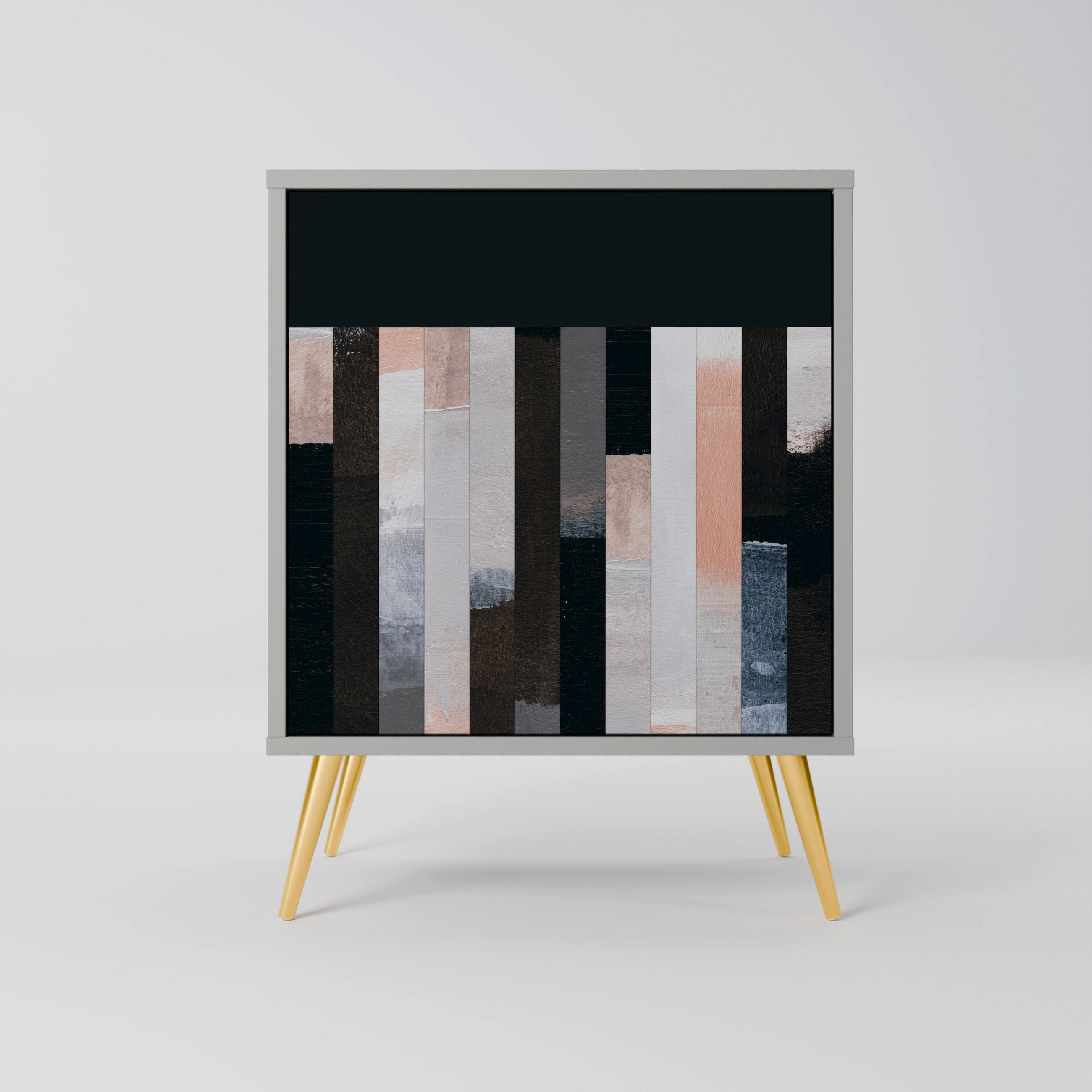 SIDEBOARD COLLAGE OF RECTANGLES, Grau, 57,5x42x75,5 cm, Goldfarbene Metallfüße - Goldfarben/Multicolor, Holzwerkstoff/Metall (57.5/75.5/42cm) - SpaceRebels