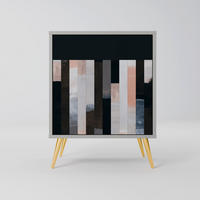 SIDEBOARD COLLAGE OF RECTANGLES, Grau, 57,5x42x75,5 cm, Goldfarbene Metallfüße - Goldfarben/Multicolor, Holzwerkstoff/Metall (57.5/75.5/42cm) - SpaceRebels