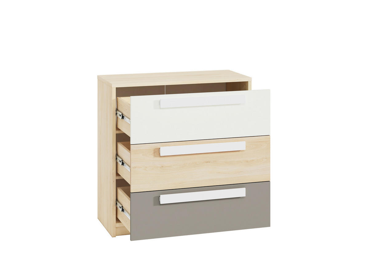 KOMMODE Drop Fjord Buche / weiß / grau - Braun/Grau, Holz/Holzwerkstoff (92/94/40cm) - Feldmann-Wohnen