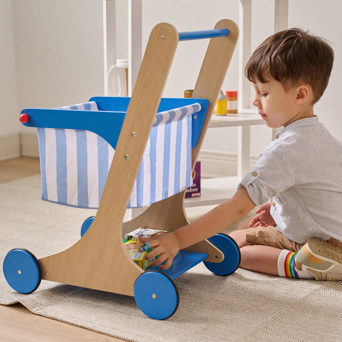 HOLZ Einkaufswagen, Blau, 60cm - Blau, Holzwerkstoff (32/60/45cm) - Teamson Kids