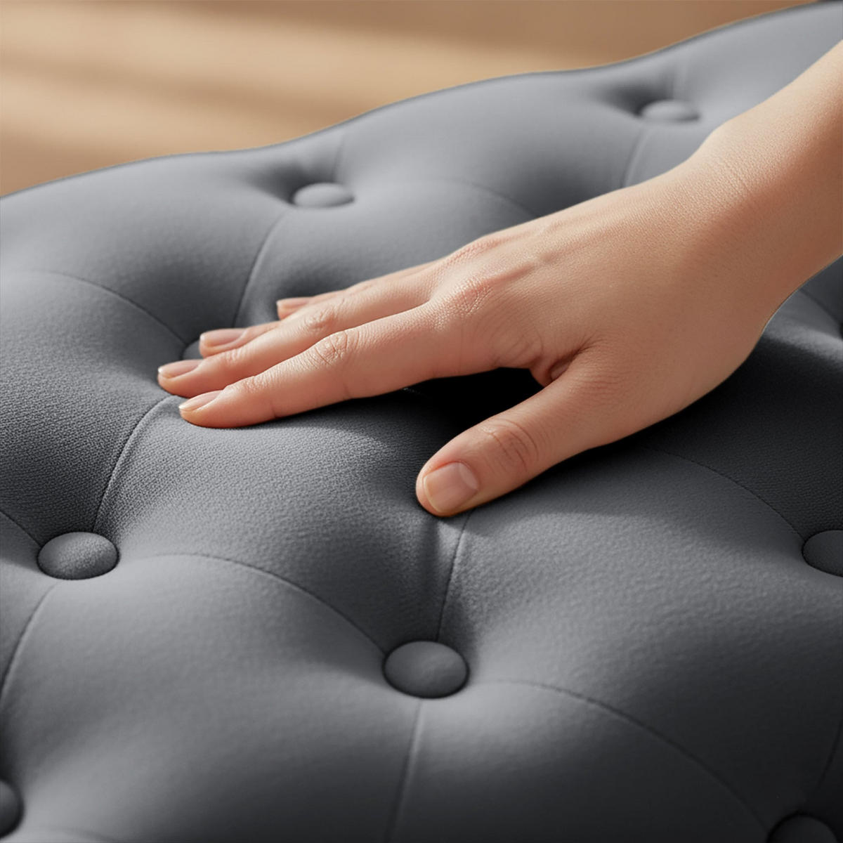 SITZHOCKER MADRID, Grau, T80xB37xH42 - Grau, Holz (37/42/80cm) - Milordbikes