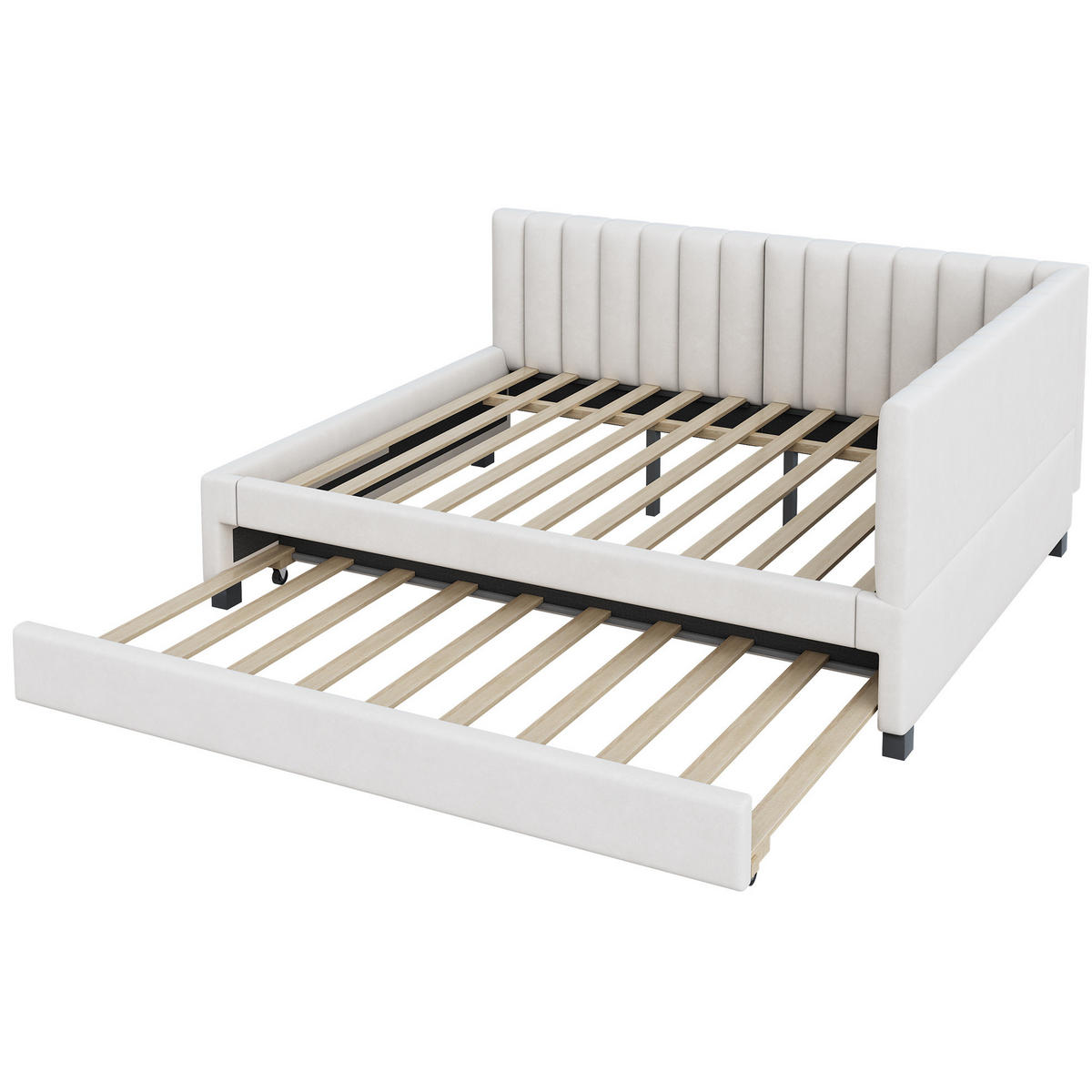 POLSTERBETT 140/200 cm mit ausziehbarem Bett und Kopfteil Samt Beige - Beige, Leder (140/200cm) - OKWISH