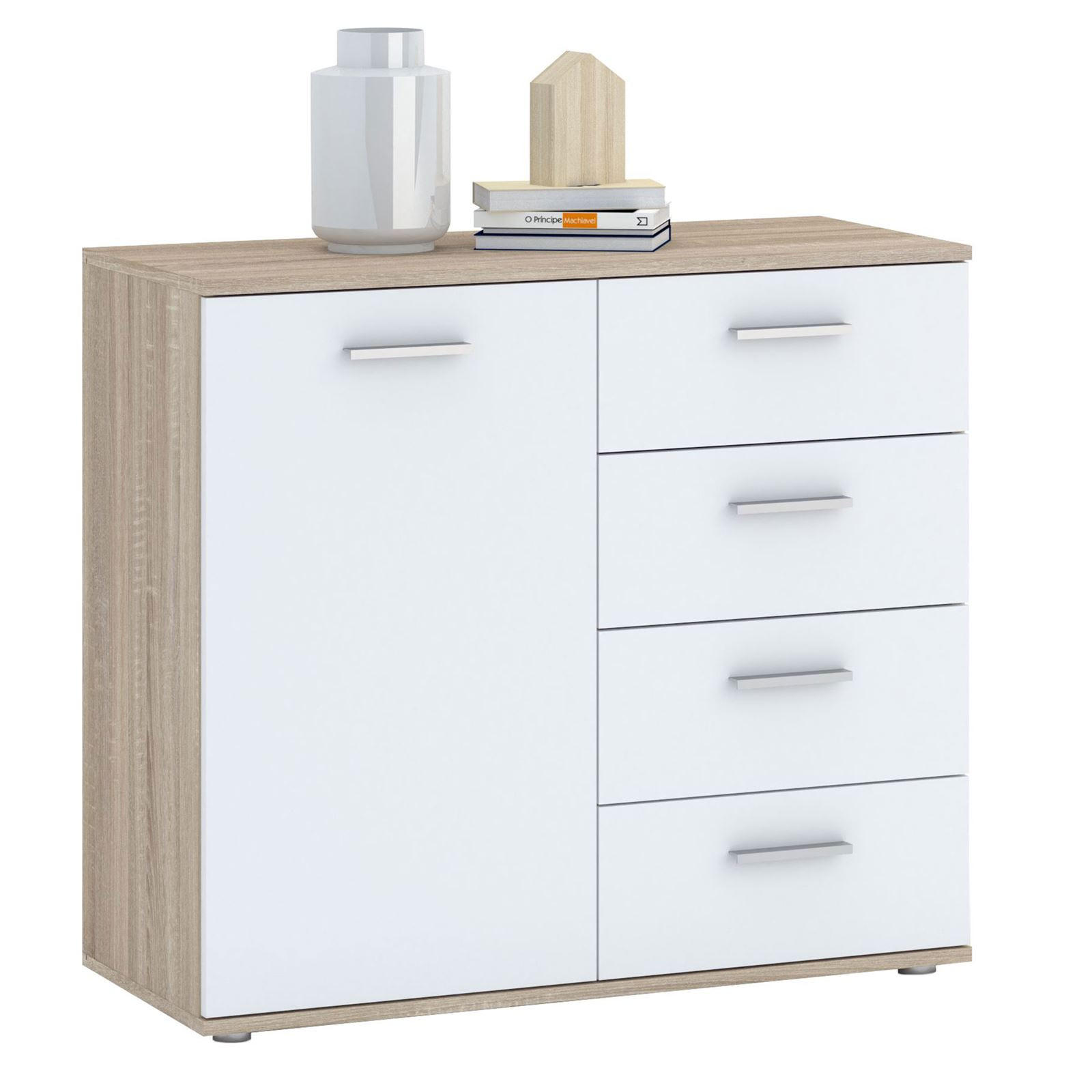 KOMMODE CHICAGO - Weiß/Sonoma Eiche, Holzwerkstoff (91/82/40cm) - CARO-Möbel