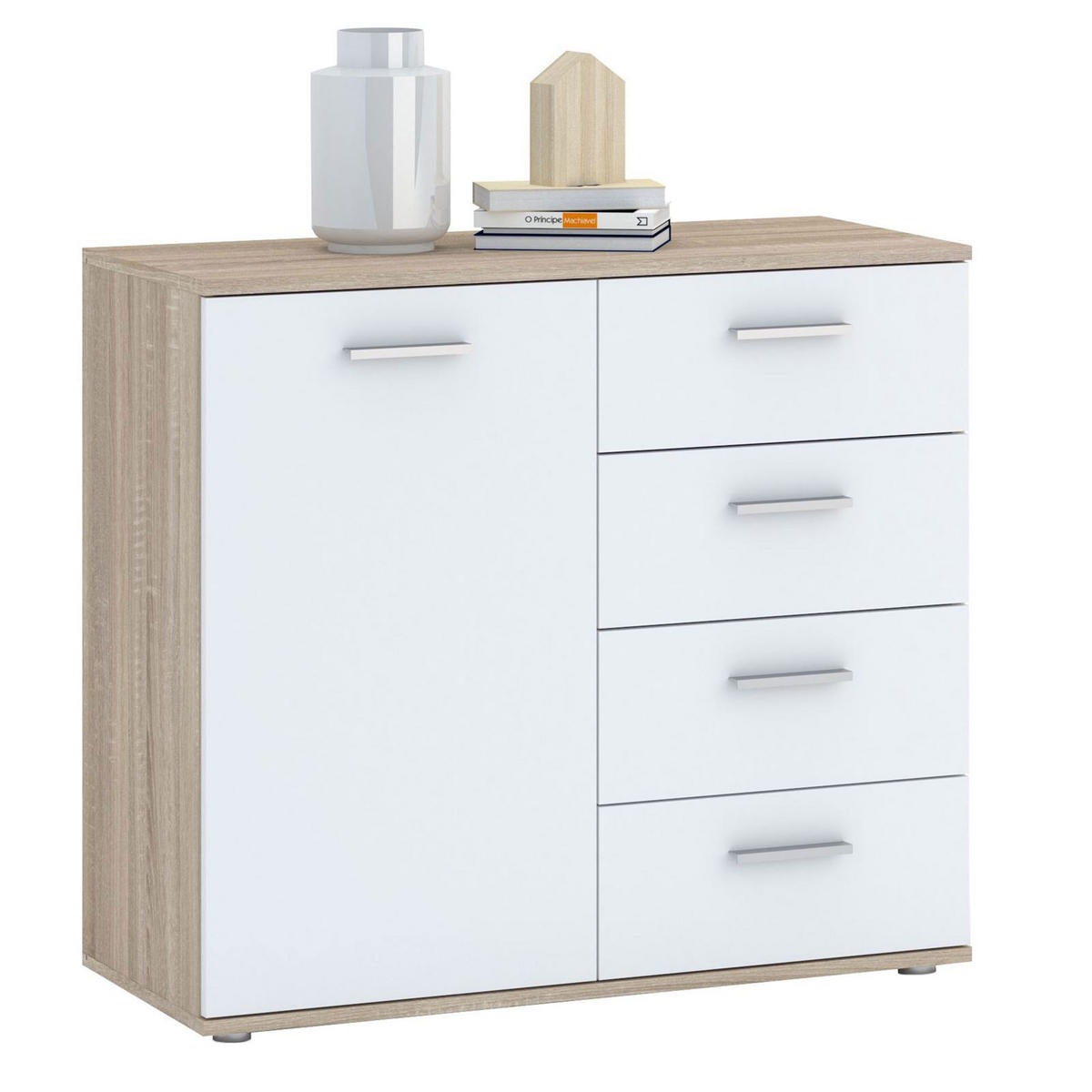 KOMMODE CHICAGO - Weiß/Sonoma Eiche, Holzwerkstoff (91/82/40cm) - CARO-Möbel