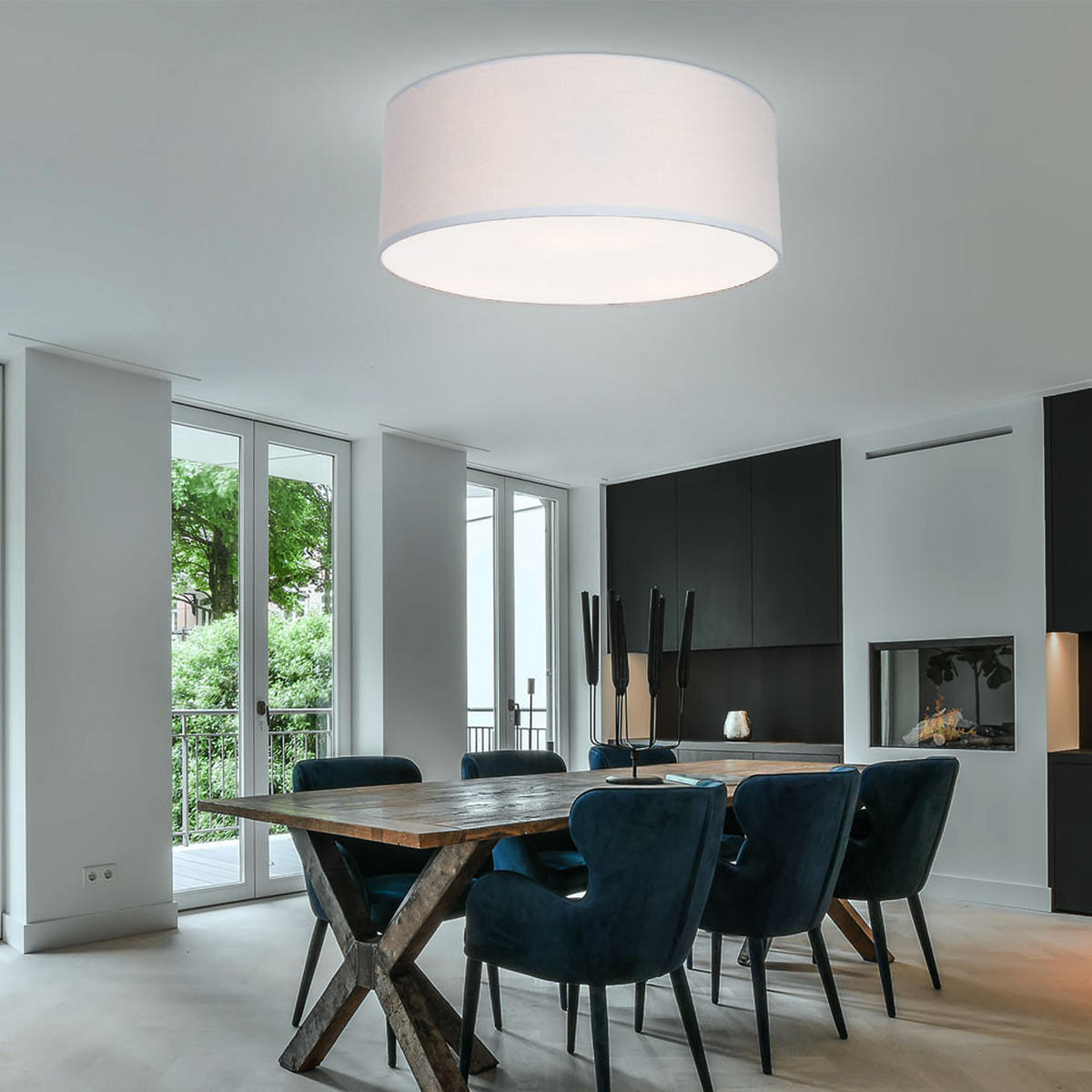 DECKENLEUCHTE Textil Weiß Grau Rund - Weiß, Metall (40/40/16.5cm)