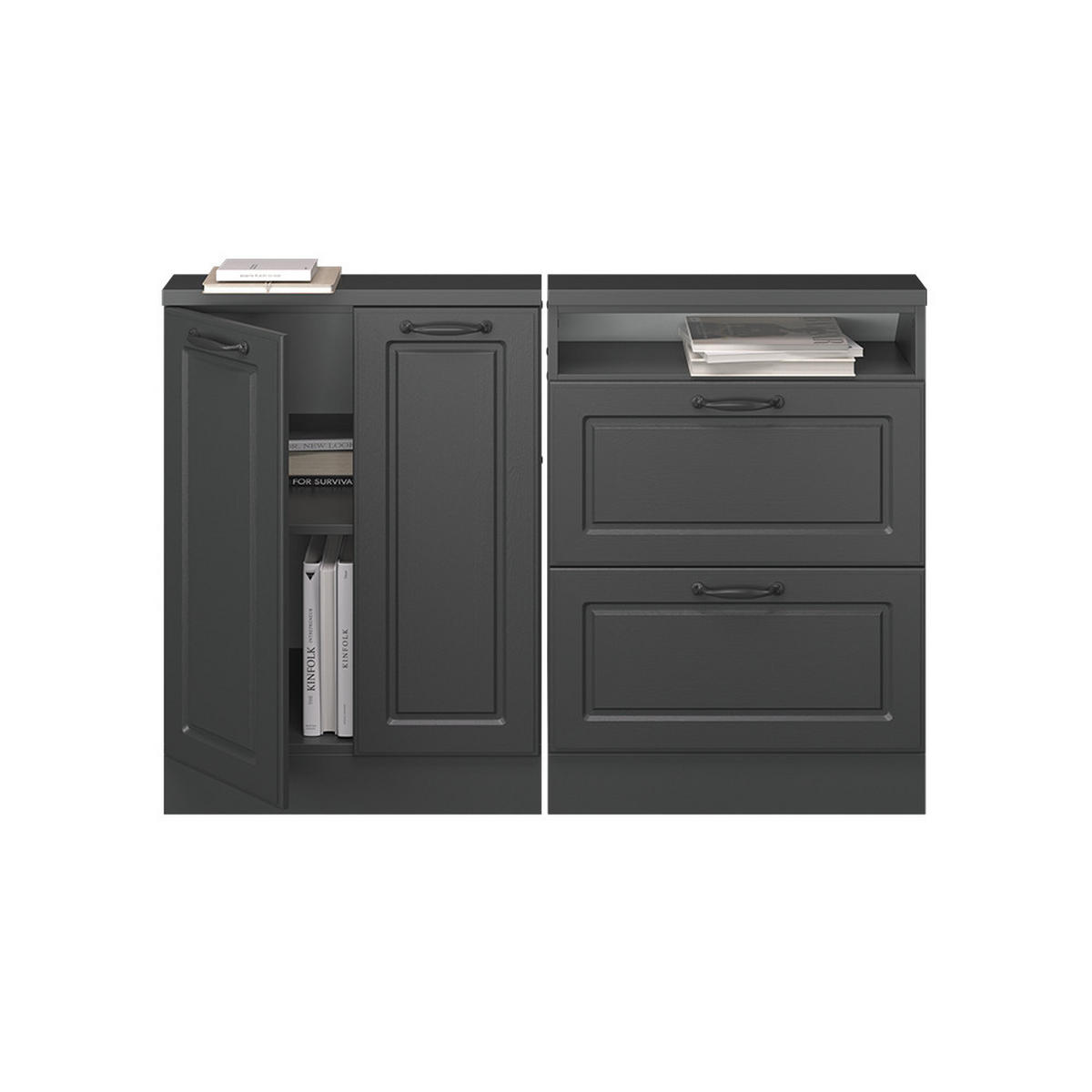 DACHSCHRÄGENSCHRANK-SET Rion Anthrazit Landhaus/Anthrazit 120 x 81.6 cm 2er Set - Anthrazit, Holzwerkstoff (120/81.6/46cm) - Vicco