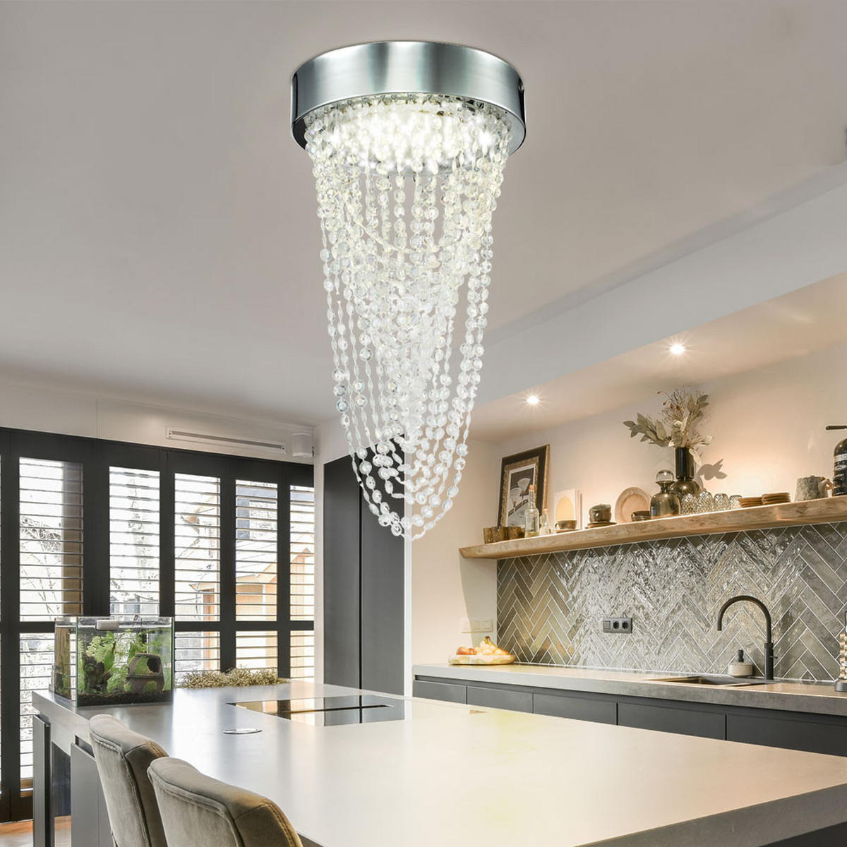 LED DECKENLEUCHTE Kira Chrom Kristall - Klar, Metall (20/20/34cm)