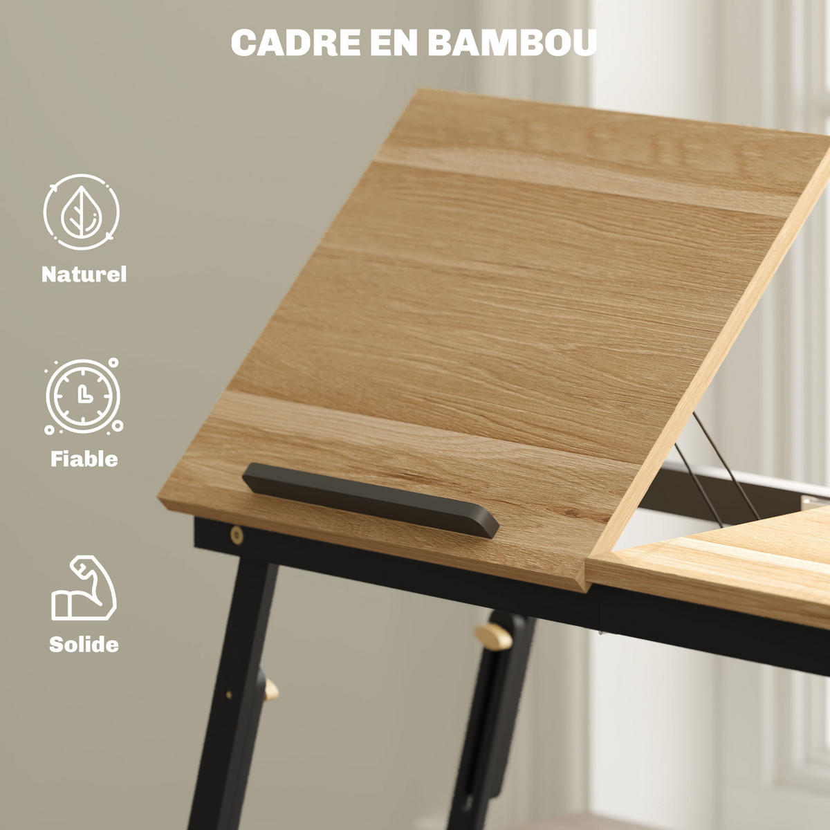 LAPTOPTISCH DE-16698 höhenverstellbar & neigbar, mit Schublade Eiche - Eichefarben, Naturmaterialien (83.5/33/34cm) - ComfortXL