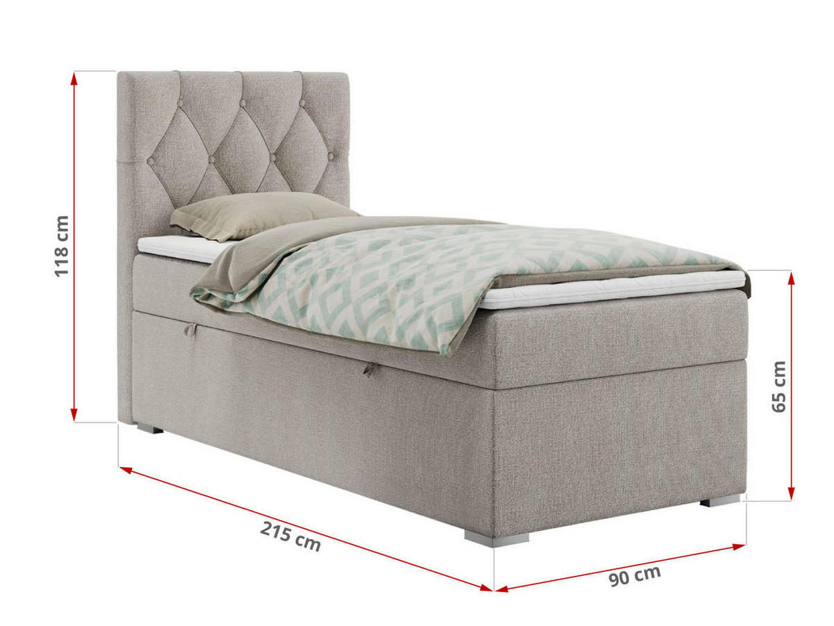 BOXBETT ALDA 90/200 Beige Struktur - H4 - Rechts Seite - Beige, Holz/Textil (90/200cm) - MKS