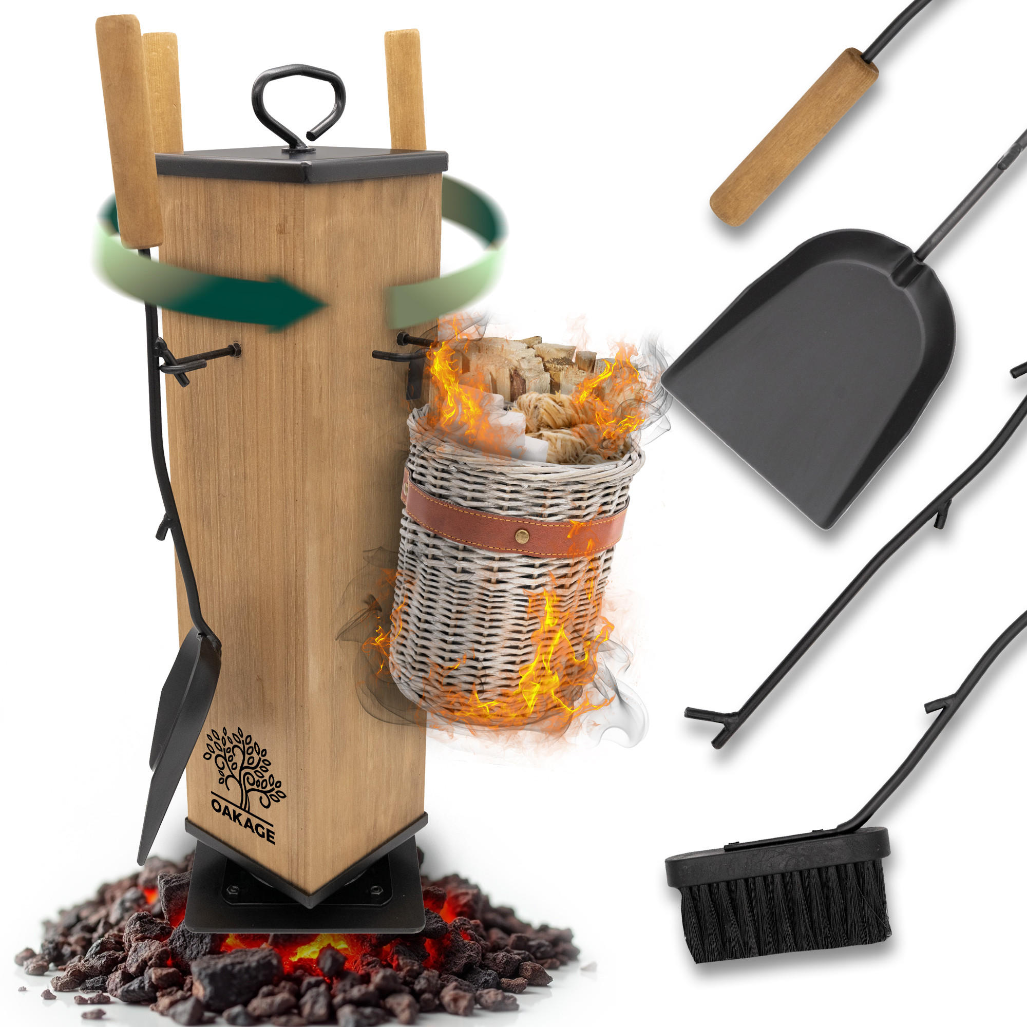 Oakage Kaminbesteck Grau 18x58x18 cm