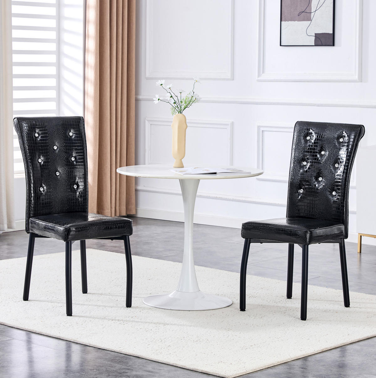ESSZIMMERSTUHL 2er-Set Vintage PVC Schwarz mit Metallbeinen - Schwarz, Metall (42/101/61.7cm) - Meubliv