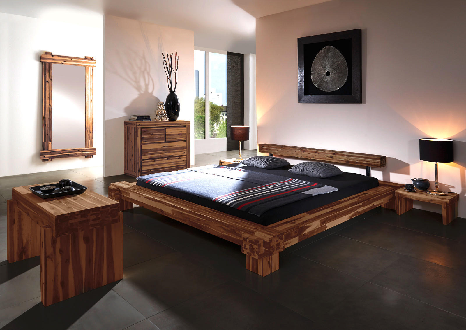 HOLZBETT CARMA - Beige/Naturfarben, Akazienholz/Holz - SAM