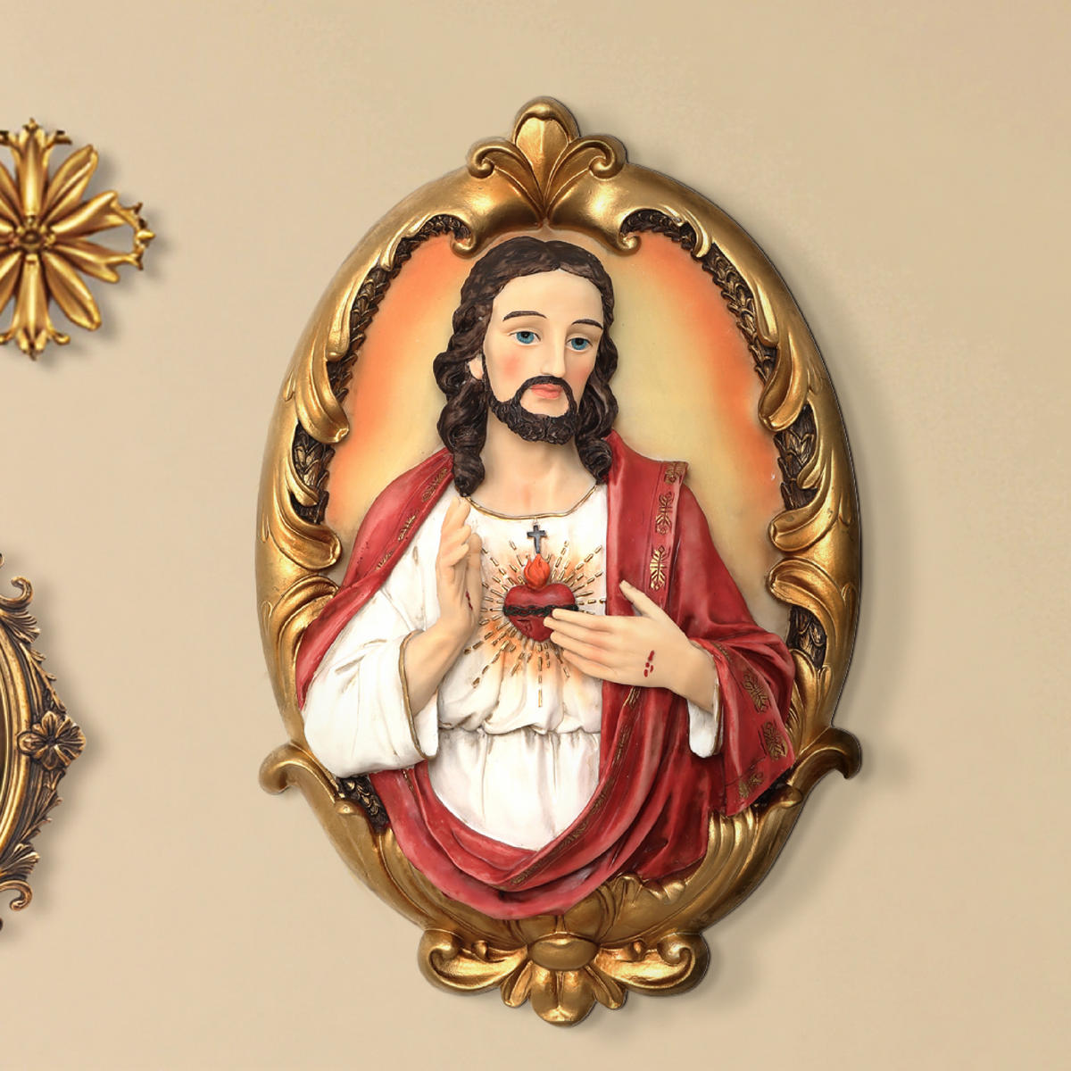 WANDDEKOR Heiligstes Herz Jesu, Symbol der Liebe | B26.5 x T8 x H40.5 cm - Multicolor, Kunststoff (26.5/40.5/8cm) - Hometopia