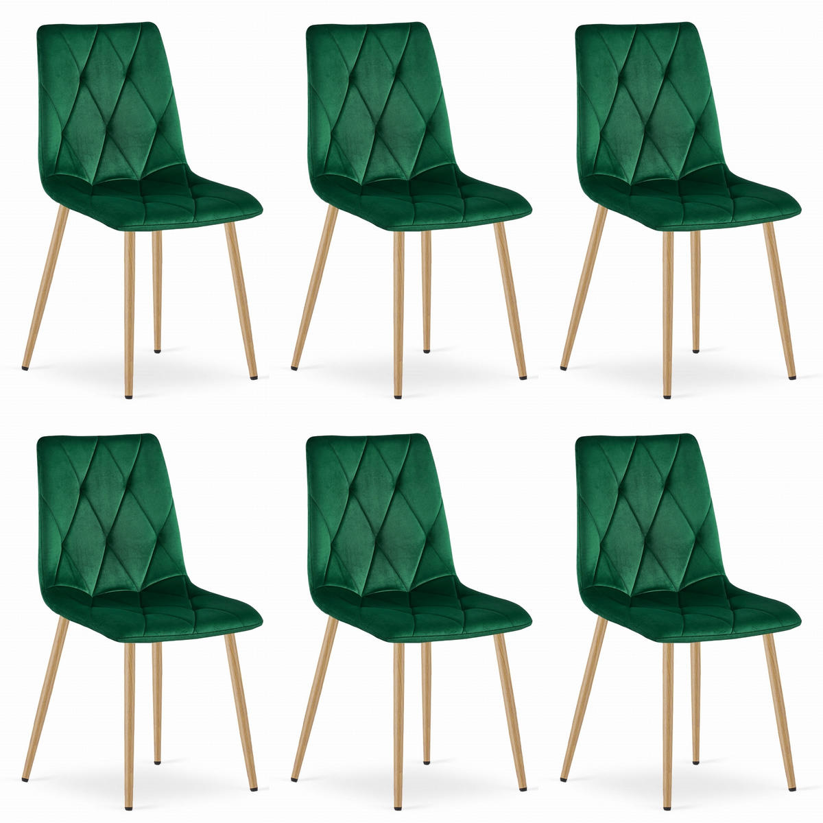 STUHL BOSA 6-er Set, Grün, Metallbeine in Holzfarbe - Grün, Textil/Metall (44/89/40cm) - Komodee