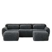 ECKSOFA 291/179/73 cm grau aus Plüschstoff modular in U-Form ohne Montage - Grau, Textil (179/291cm) - OKWISH