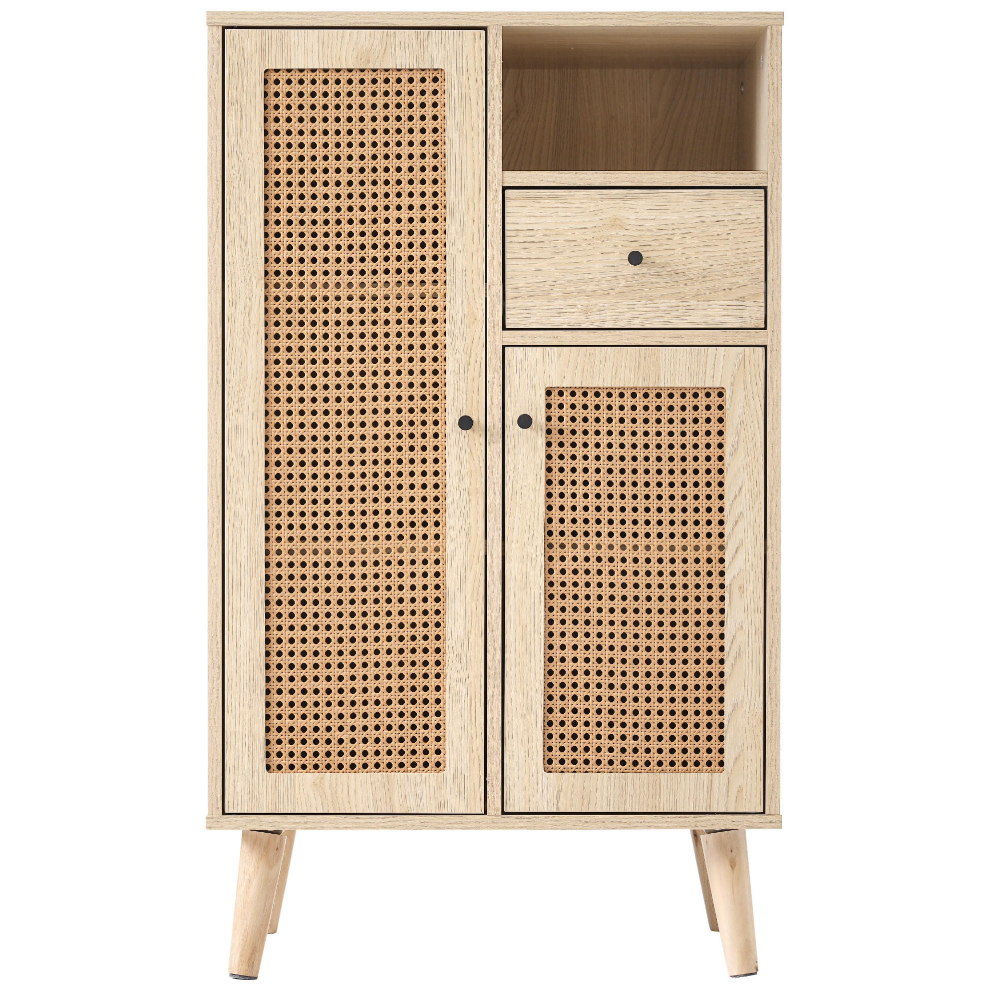 KOMMODE 60/40/101 cm in Eichefarben mit 2 Rattantüren und 1 Schublade - Eichefarben, Holzwerkstoff (60/101/40cm) - Flora Grace