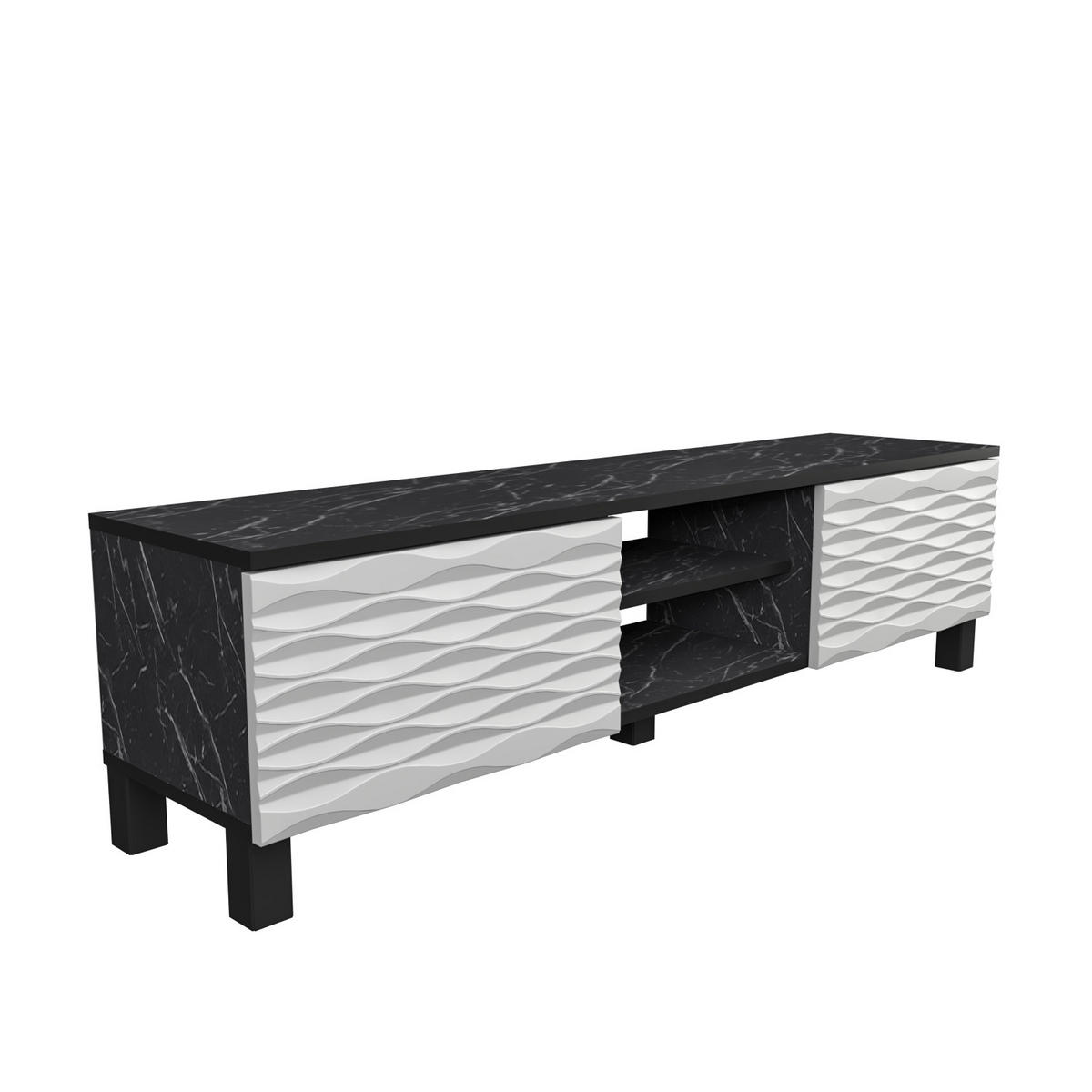 TV-ELEMENT Lukas Schwarzer Marmor Weiß - Schwarz/Weiß, Holzwerkstoff (150/40.3/35cm) - Decorotika