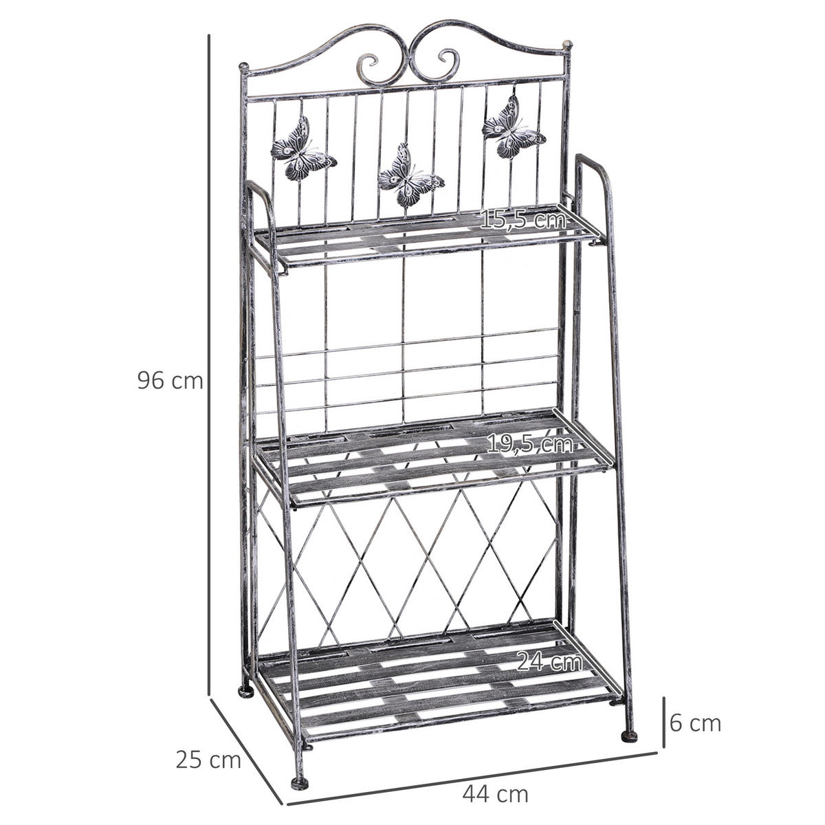 PFLANZREGAL, Metall, Grau - Grau, Metall (25/96/44cm) - Outsunny