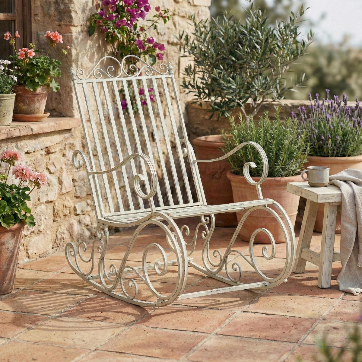 GARTENSCHAUKELSTUHL Metall Antik Weiß - Weiß, Metall (56/94/90cm) - CLP