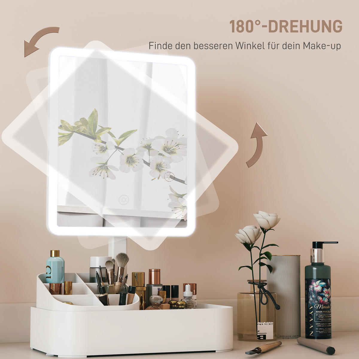 SCHMINKSPIEGEL DE-09874 180° drehbar, LED, 2 Beleuchtungsmodi Weiß - Weiß, Kunststoff (13.8/22/38cm) - ComfortXL